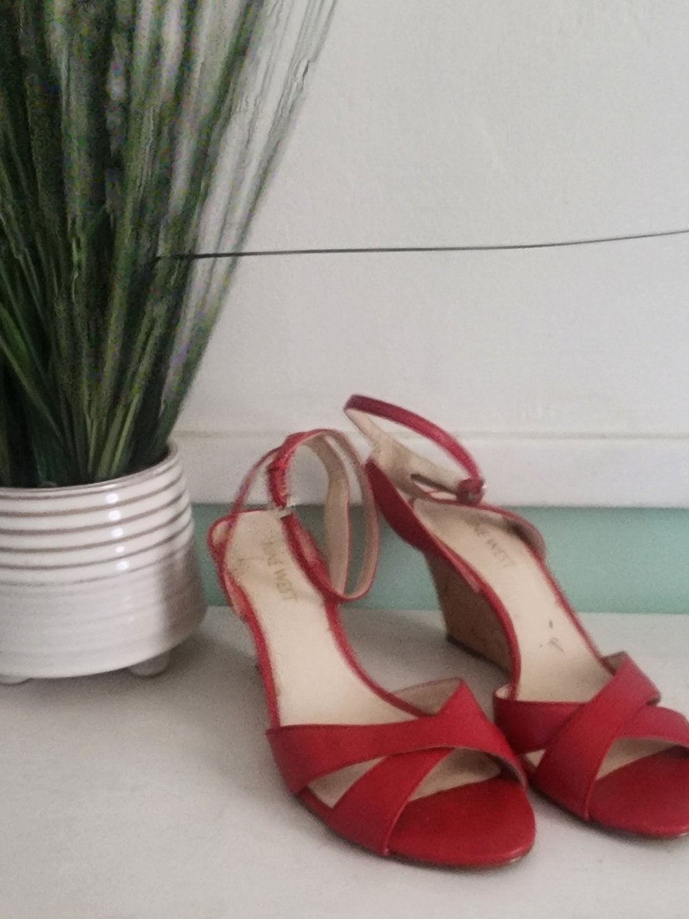 Nine West Red Ankle-Strap Block Heel Sandals